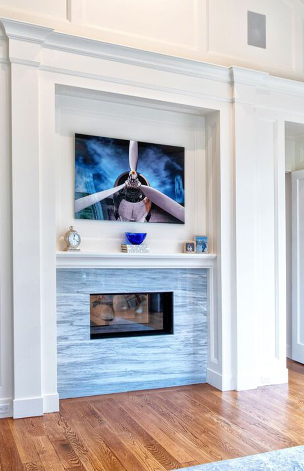 Custom built-in fireplace office design by Lara Michelle Interiors Inc. Westchester NY and Greenwich CT